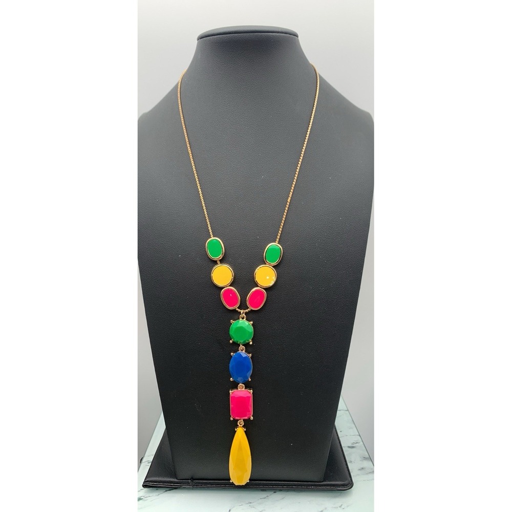 NWT Stephan & Co Gold Tone & Bright Pink Yellow Green Blue Y Drop Necklace 16-18